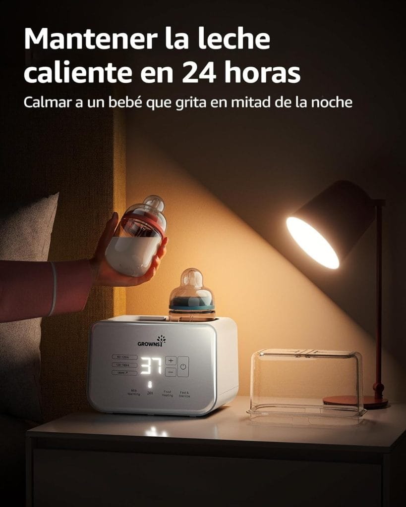 a baby bottle being fed by a lamp